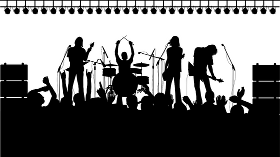 silhouette of a garage band & their loving crowd all making a ruckus ... or is it a raucous?